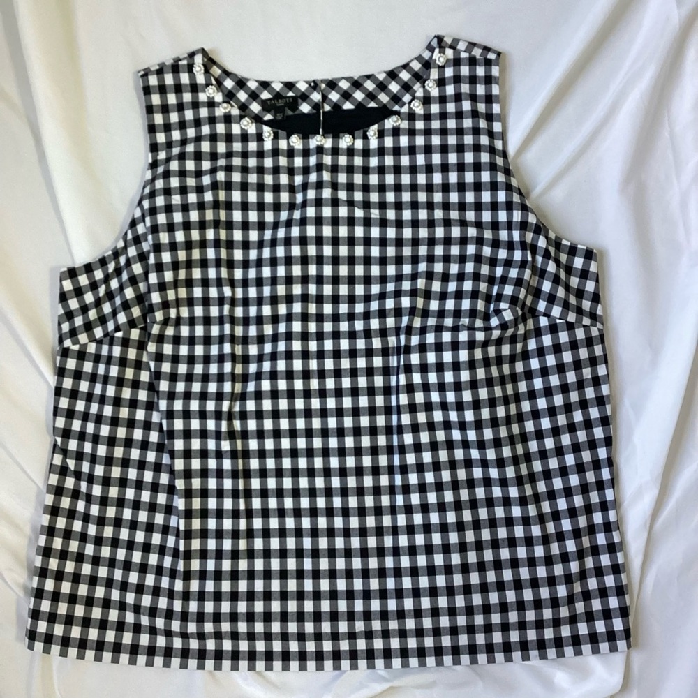 Talbots Black/White Mini Check Ladies Sleeveless shirt Top Size 16W